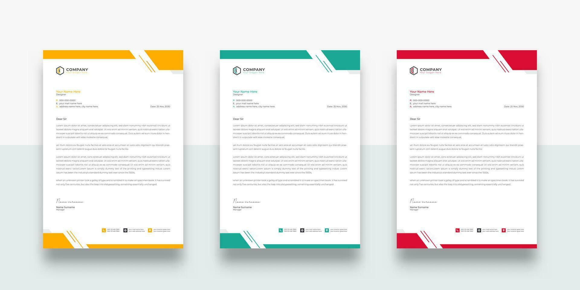 clean and simple business company letterhead template. With color variation creative letterhead Template. modern letterhead design template for your project. Business letterhead design. vector