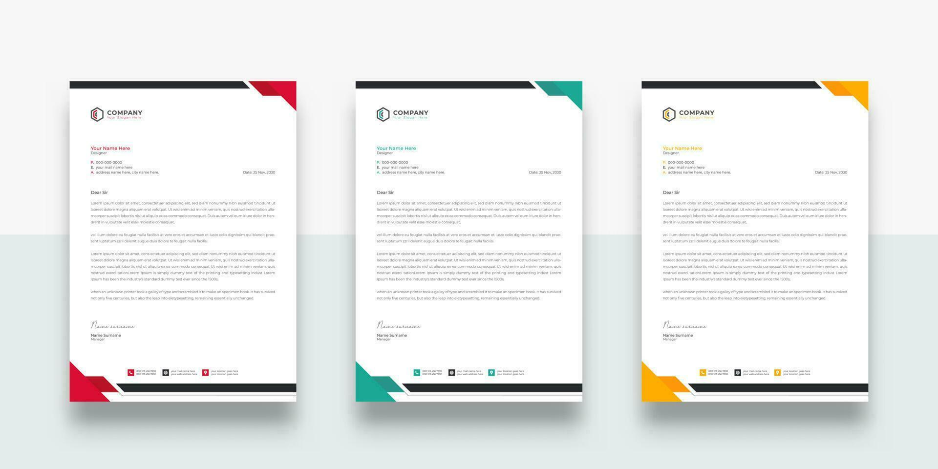 creative and Clean business Letterhead design template. Creative Letterhead template vector. Three-color variation creative letterhead template design vector