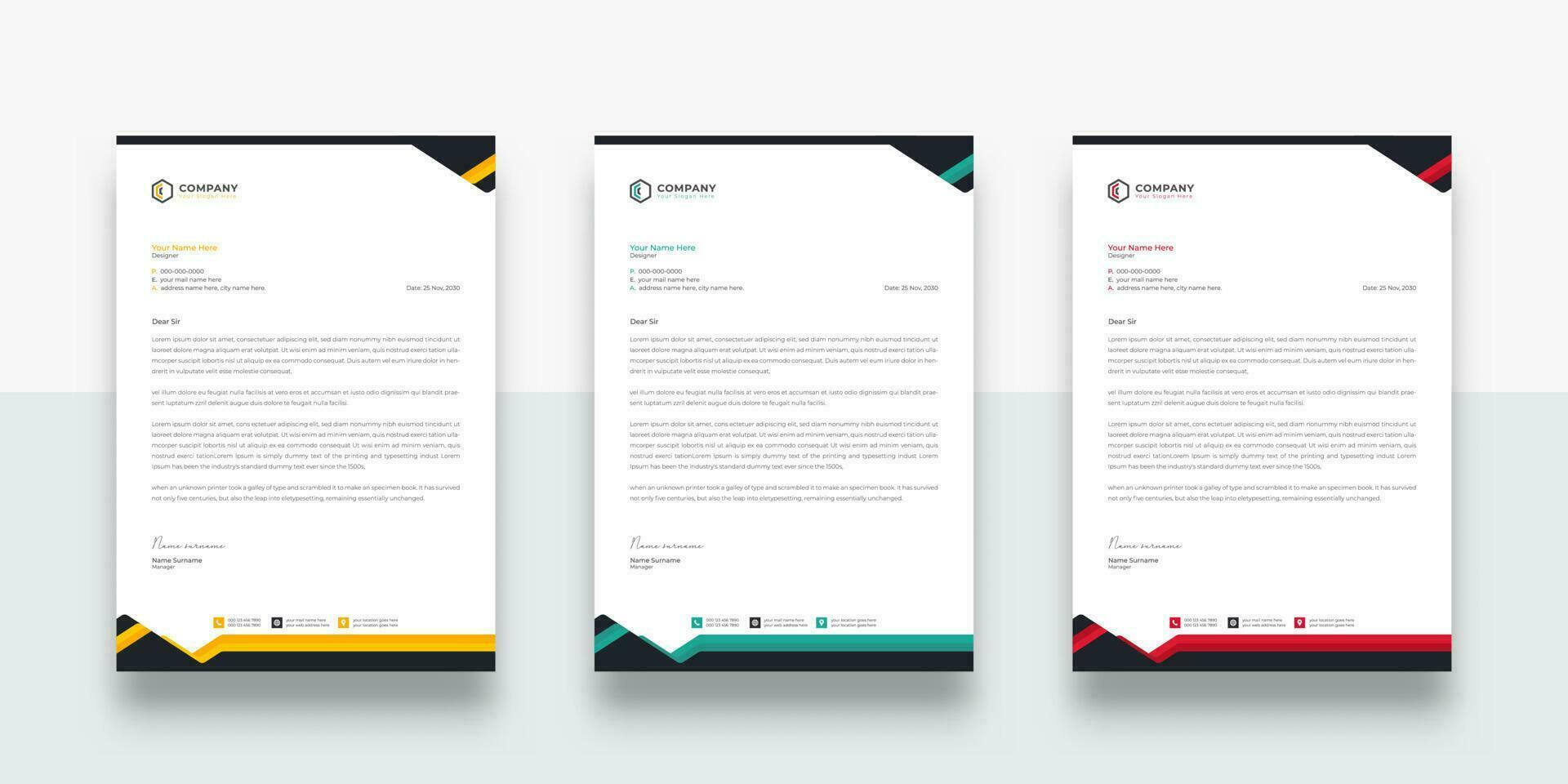 Abstract modern Clean professional corporate letterhead template. color variation creative letterhead Template. modern letterhead design template for your project. vector