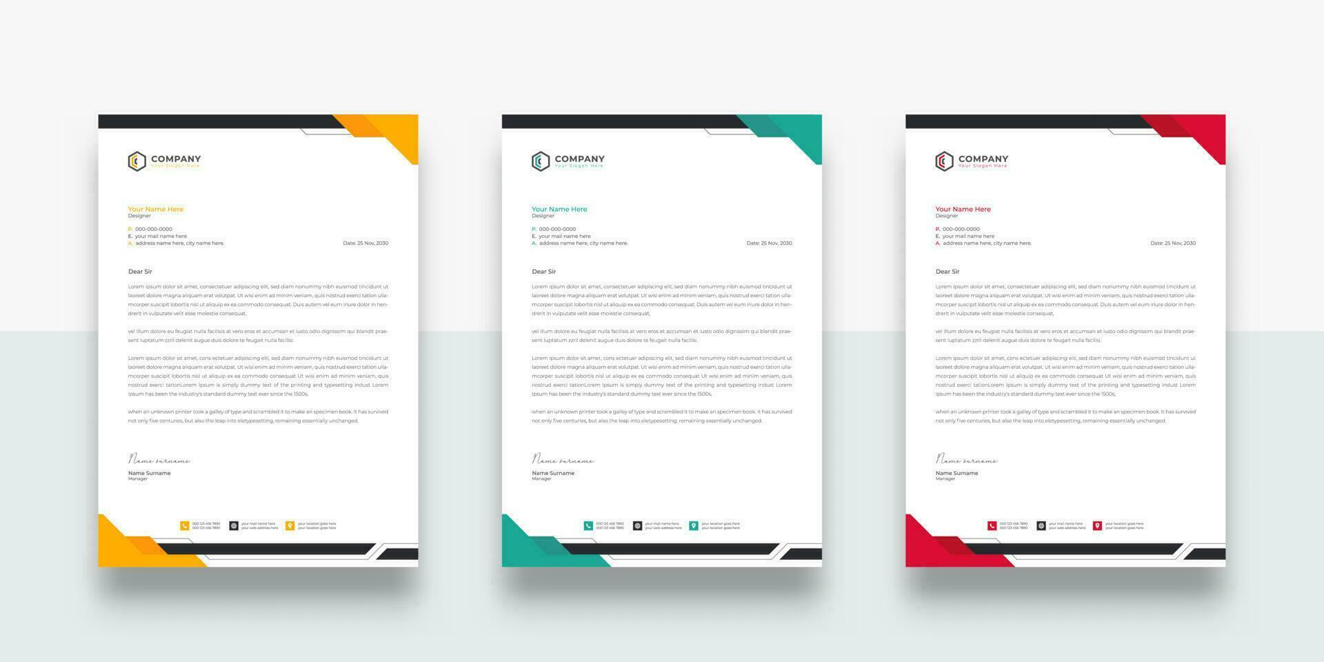 Abstract modern colorful business letterhead template. color variation creative letterhead Template. color variation creative letterhead template design. modern letterhead design template vector