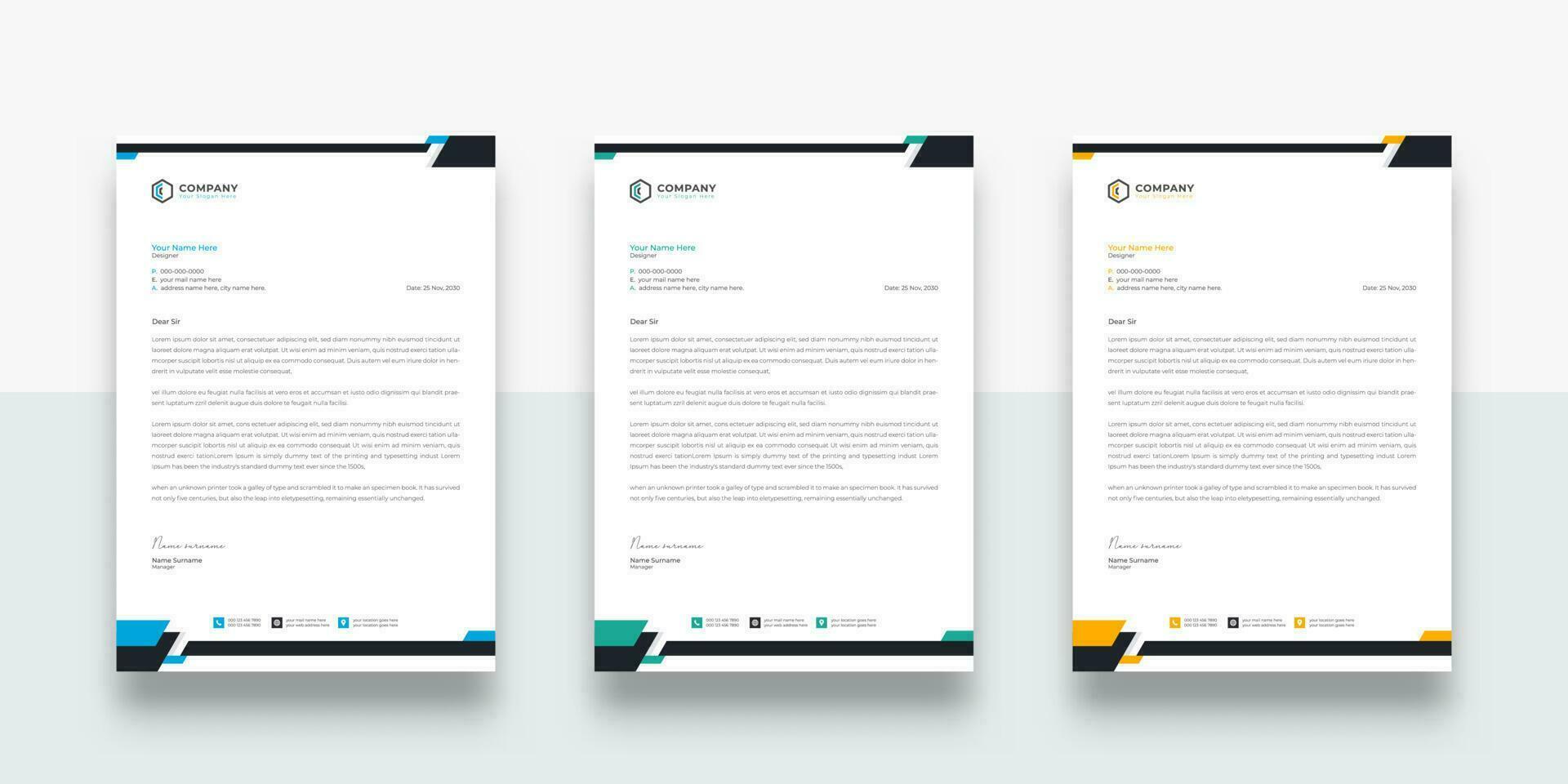 Modern and creative corporate business letterhead design template. With color variation Vector illustration. modern letterhead design template for your project. Business letterhead design.