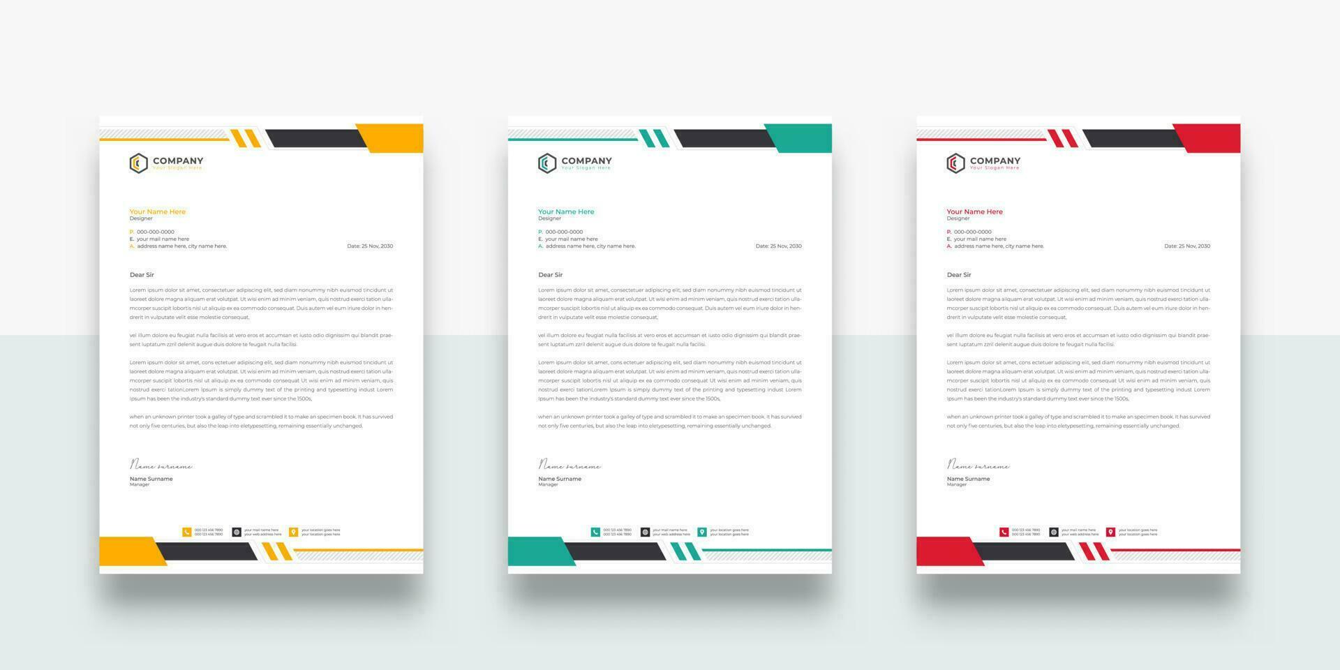 modern company business company letterhead template. With color variation creative letterhead Template. modern letterhead design template for your project. Business letterhead design. vector