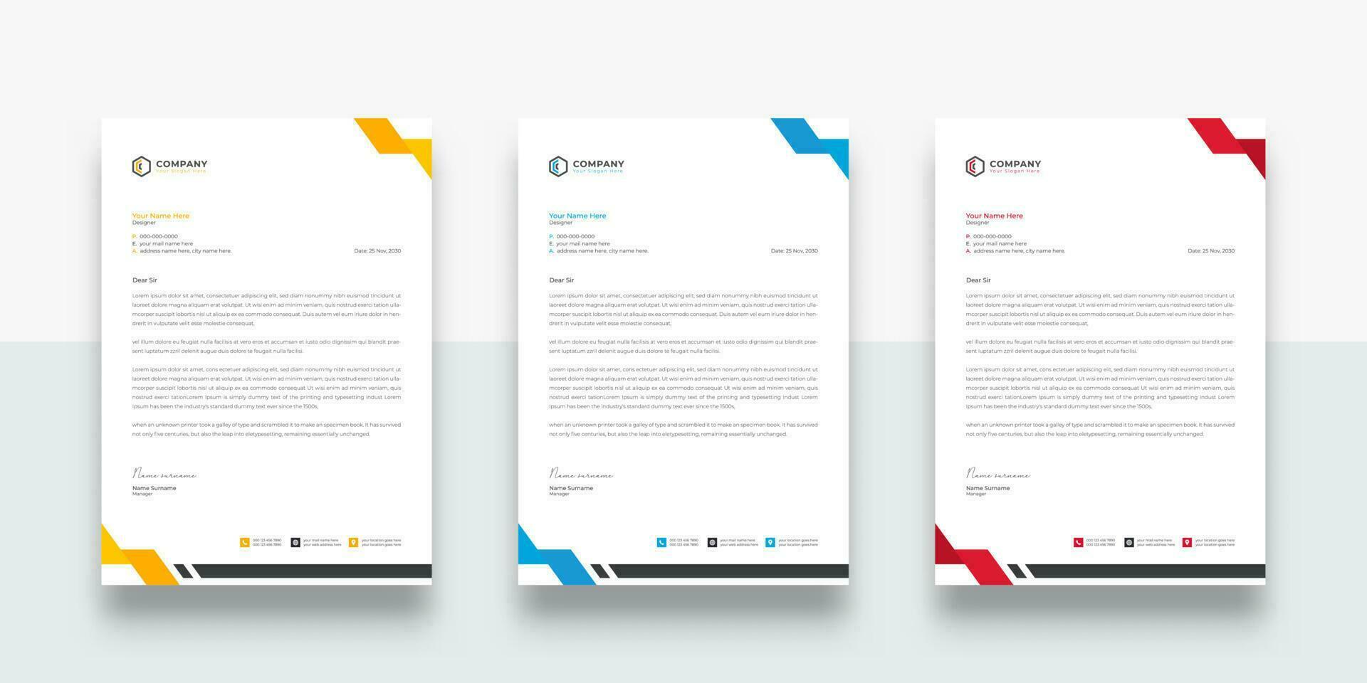 Modern Corporate company business letterhead template. With color variation creative letterhead Template. modern letterhead design template for your project. Business letterhead design. vector