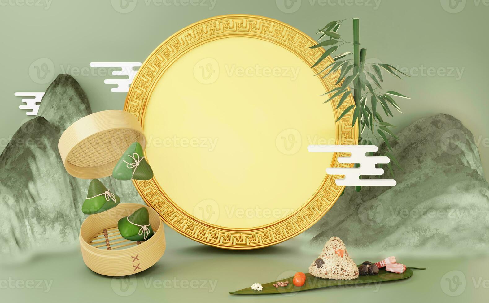3D rendering background with the theme of rice dumplings, a traditional food for the Dragon Boat Festival photo