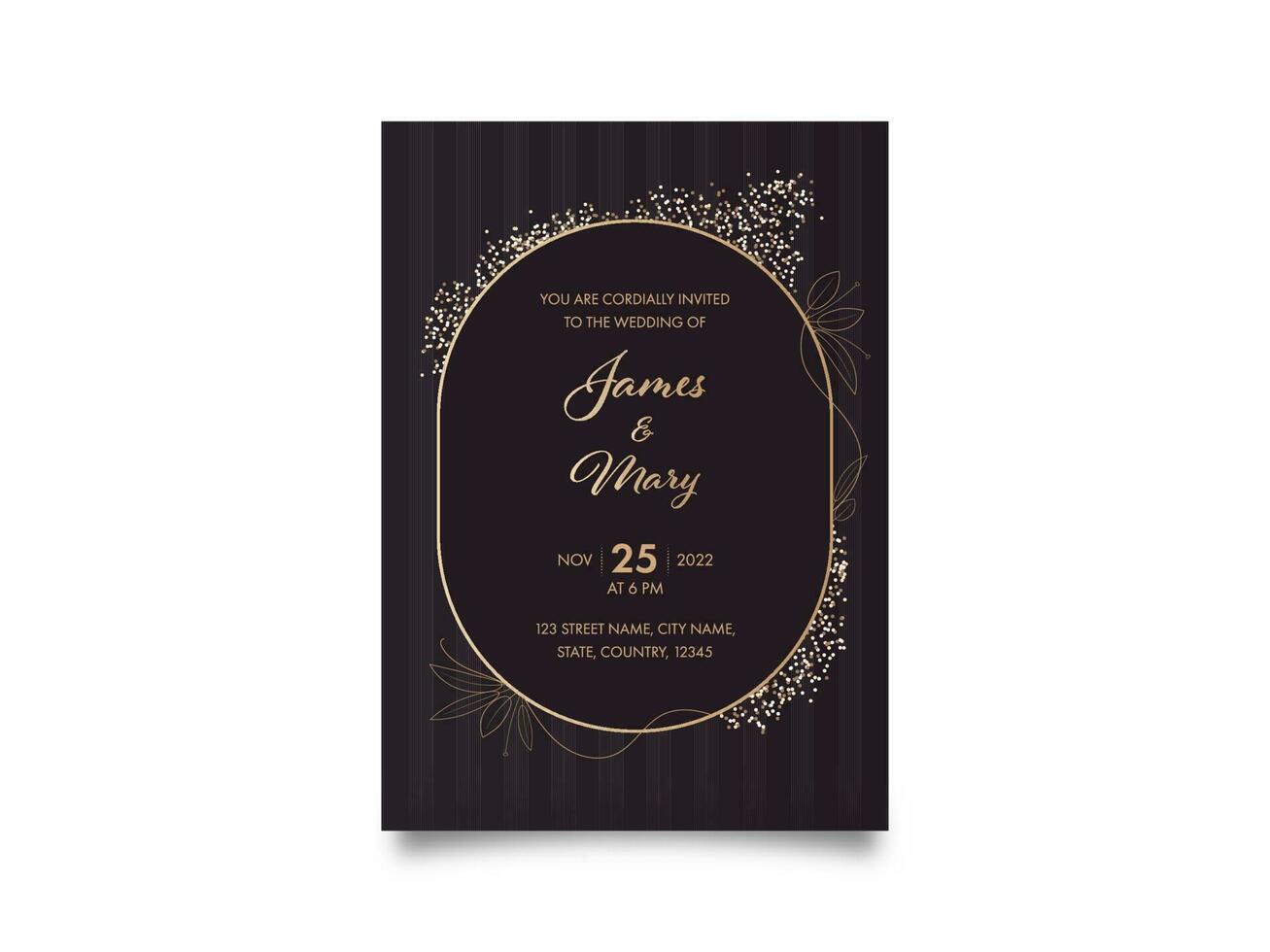 Wedding Invitation Card With Event Details In Brown Color. vector