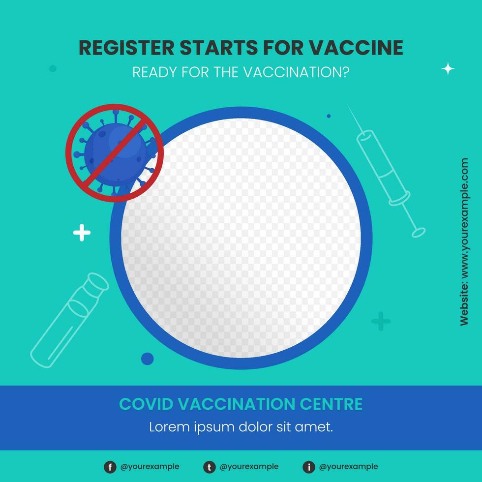 Registrarse empieza para vacuna establecido póster diseño con calendario cita a codicioso vacuna centrar y Copiar espacio. vector