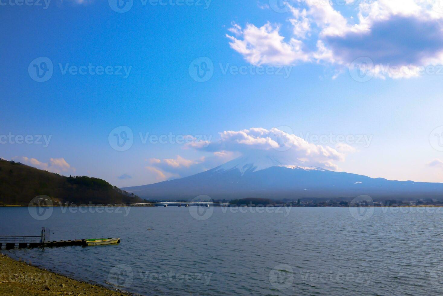 Views of Mount Fuji and the beautiful Kawaguchiko Lake in Japan photo