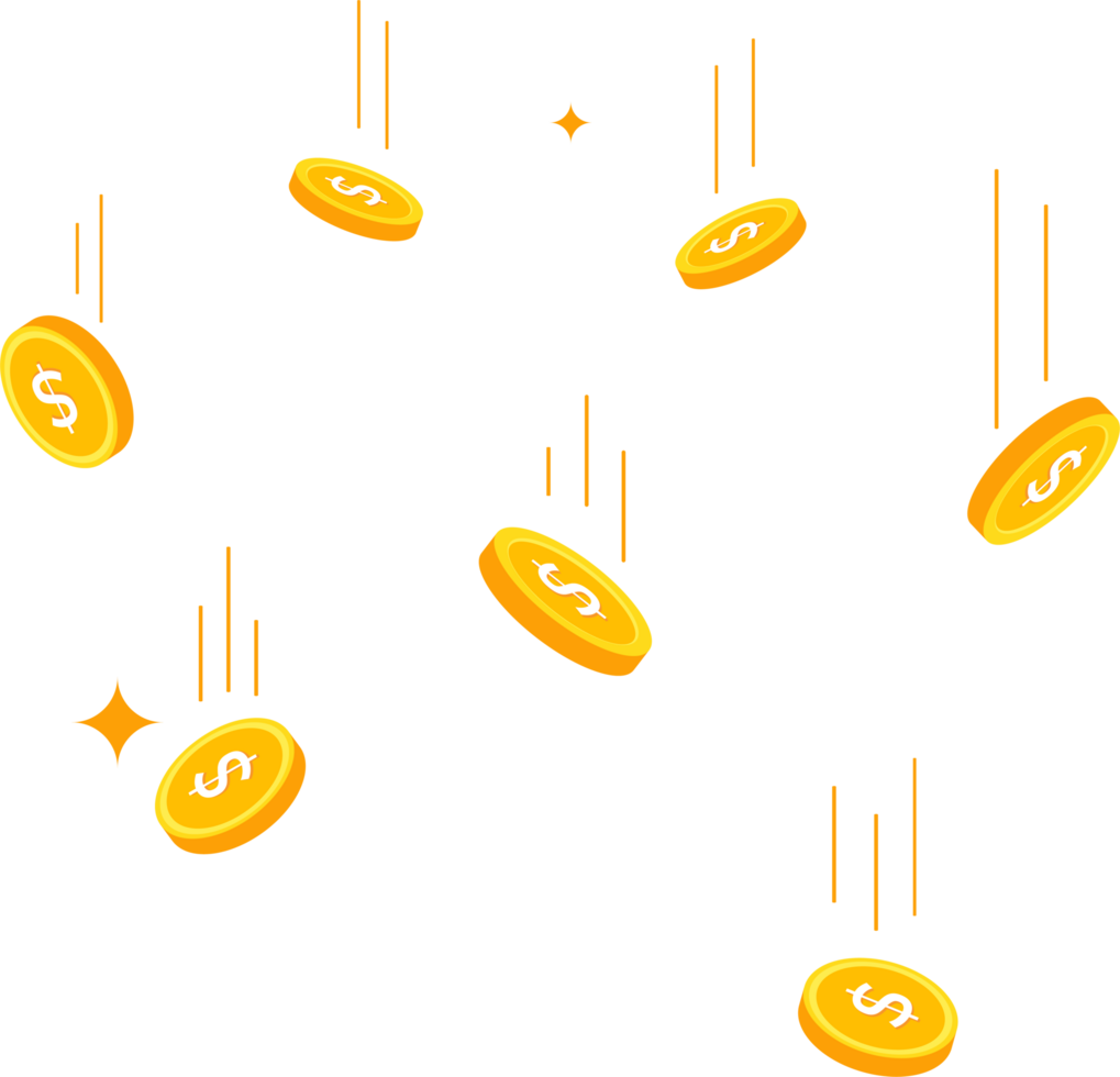 Gold coins falling on piles. Cash money pile.finance concept in flat style png