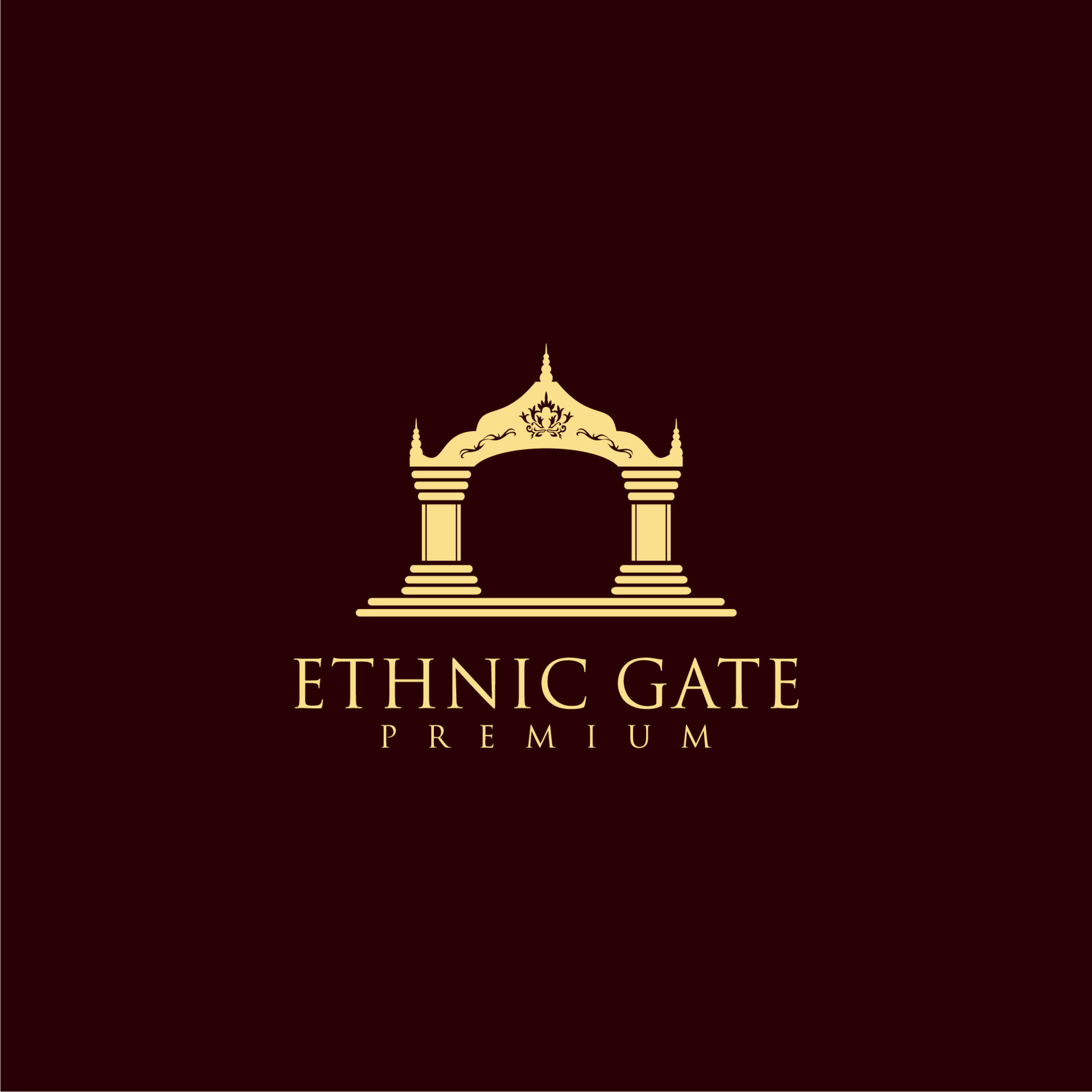 Gold luxury ancient gate logo design on red background 23328948