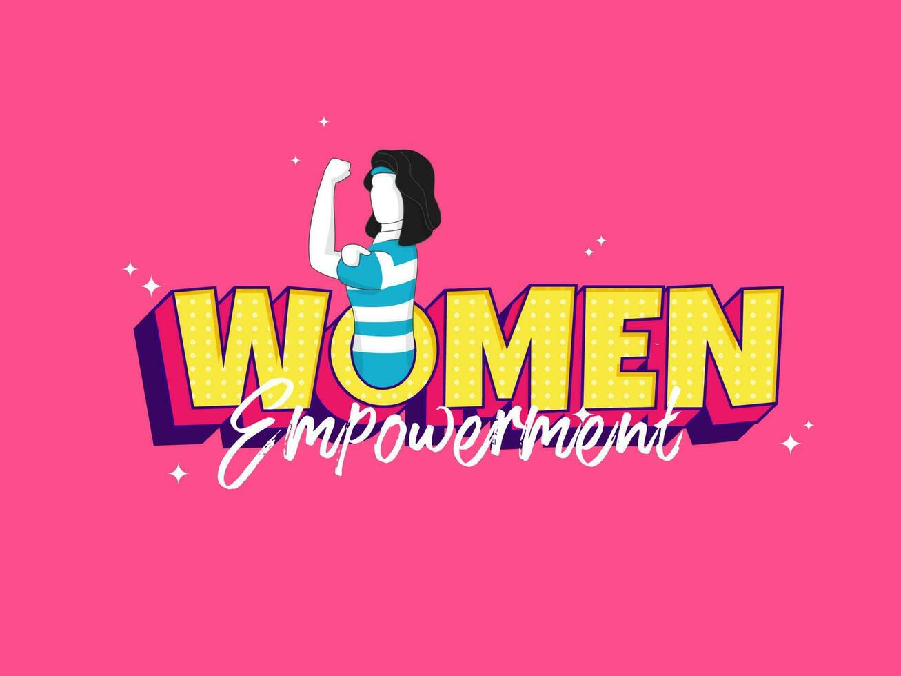 Women Empowerment Font With Cartoon Young Girl Showing Her Strong Arm On Pink Background. vector