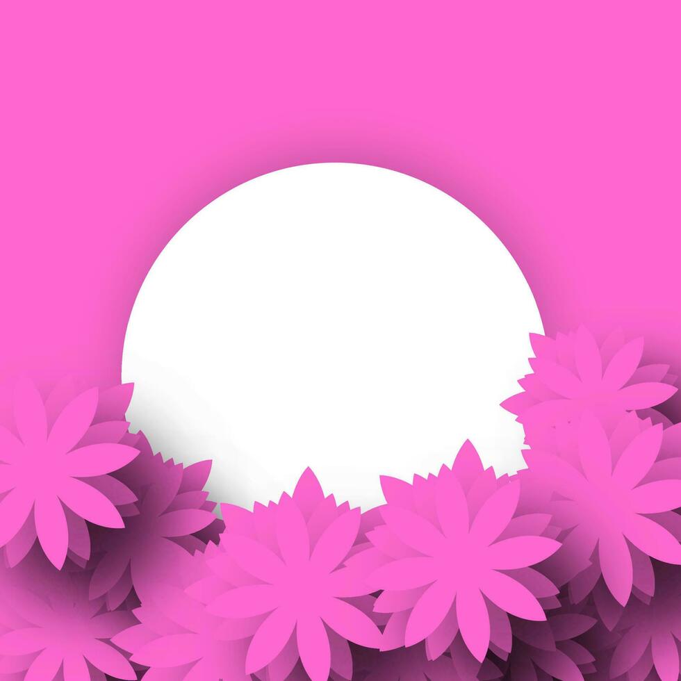 White Empty Round Frame With Flowers Decorated On Magenta Background. vector