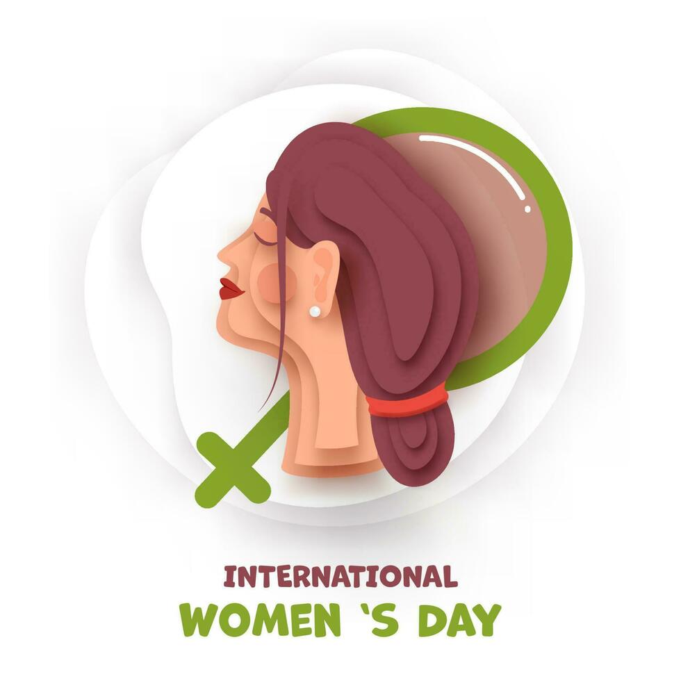 International Womens Day Greeting Card With A Women Face and Feminine Symbol. vector