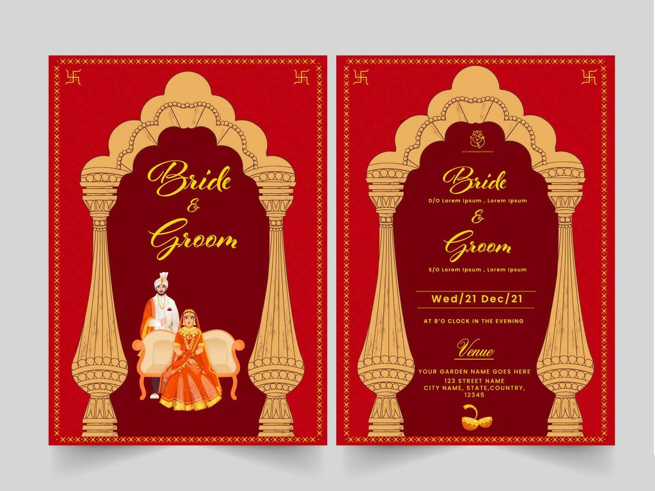 Indian Wedding Card Template Layout With Hindu Bridegroom Image And Event Details. vector