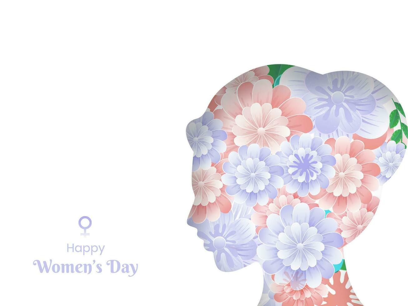 Happy Women's Day Text With Paper Flowers Decorated Female Face On White Background. vector