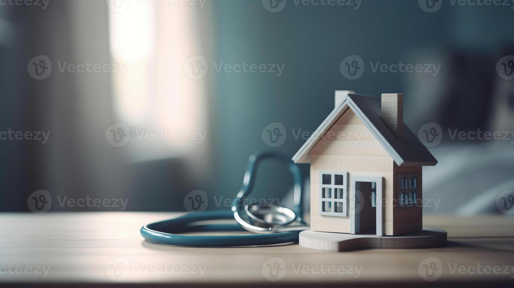 House check miniature house and stethoscope blue baground 23329011