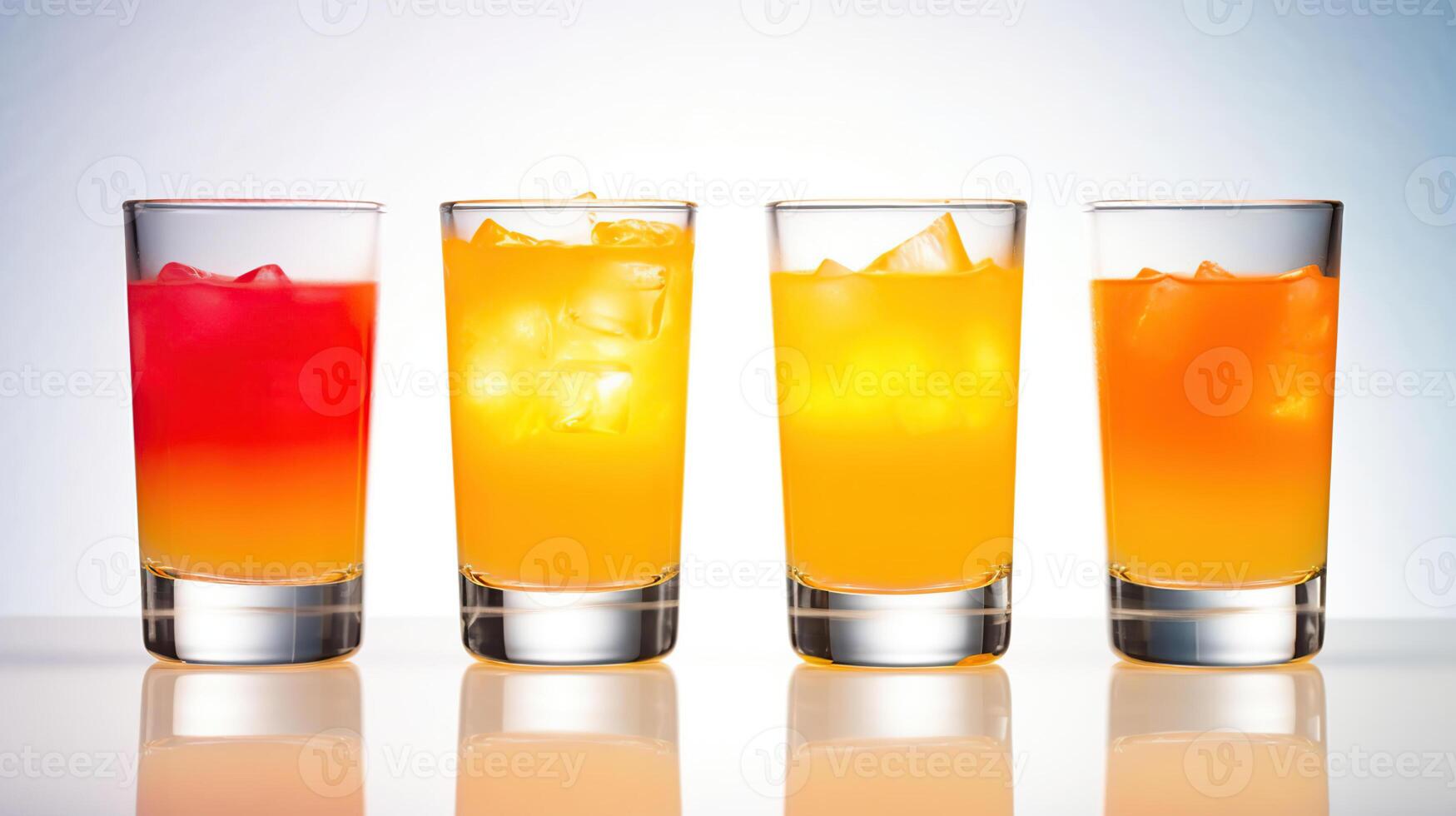 Set with glasses of tasty Tequila Sunrise cocktail on white background, photo