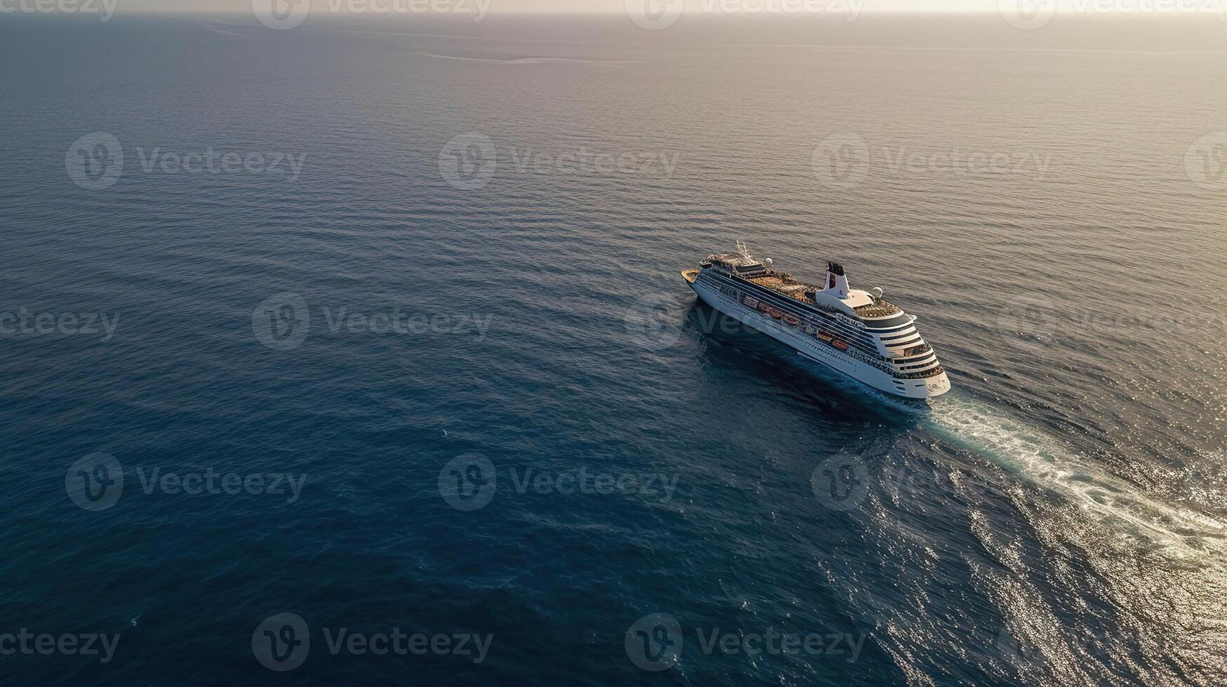 Large Cruise ship sailing across The Mediterranean sea - Aerial image, photo