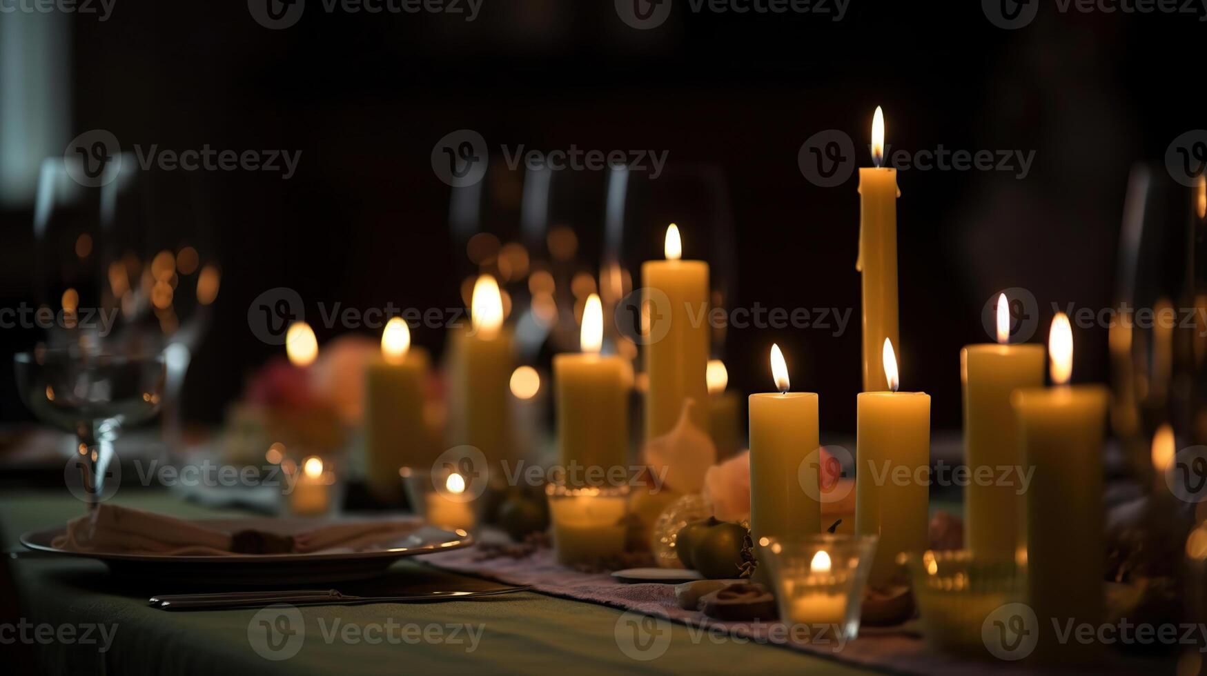 A festively served table. A candle on the table. photo