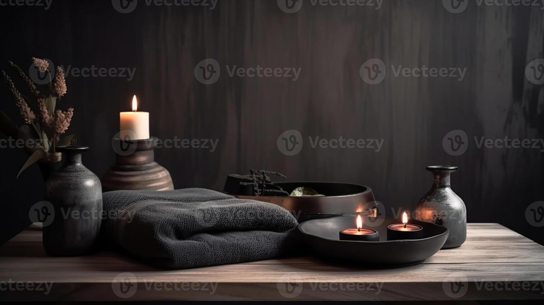 Beautiful composition with spa stones on grey marble table, photo
