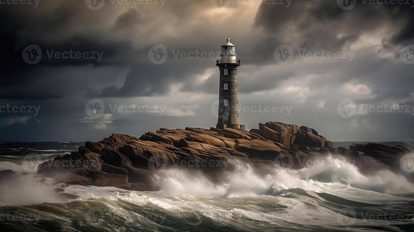 Lighthouse In Stormy Landscape - Leader And Vision Concept, photo