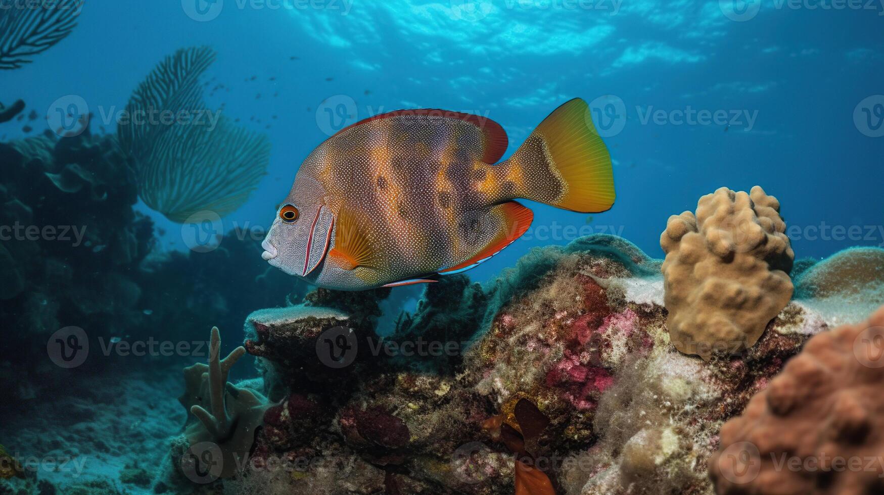 Scuba diving. Divers see a fabulous array of corals and fish, some even spot a seahorse and see how stingrays hover above the seabed, photo