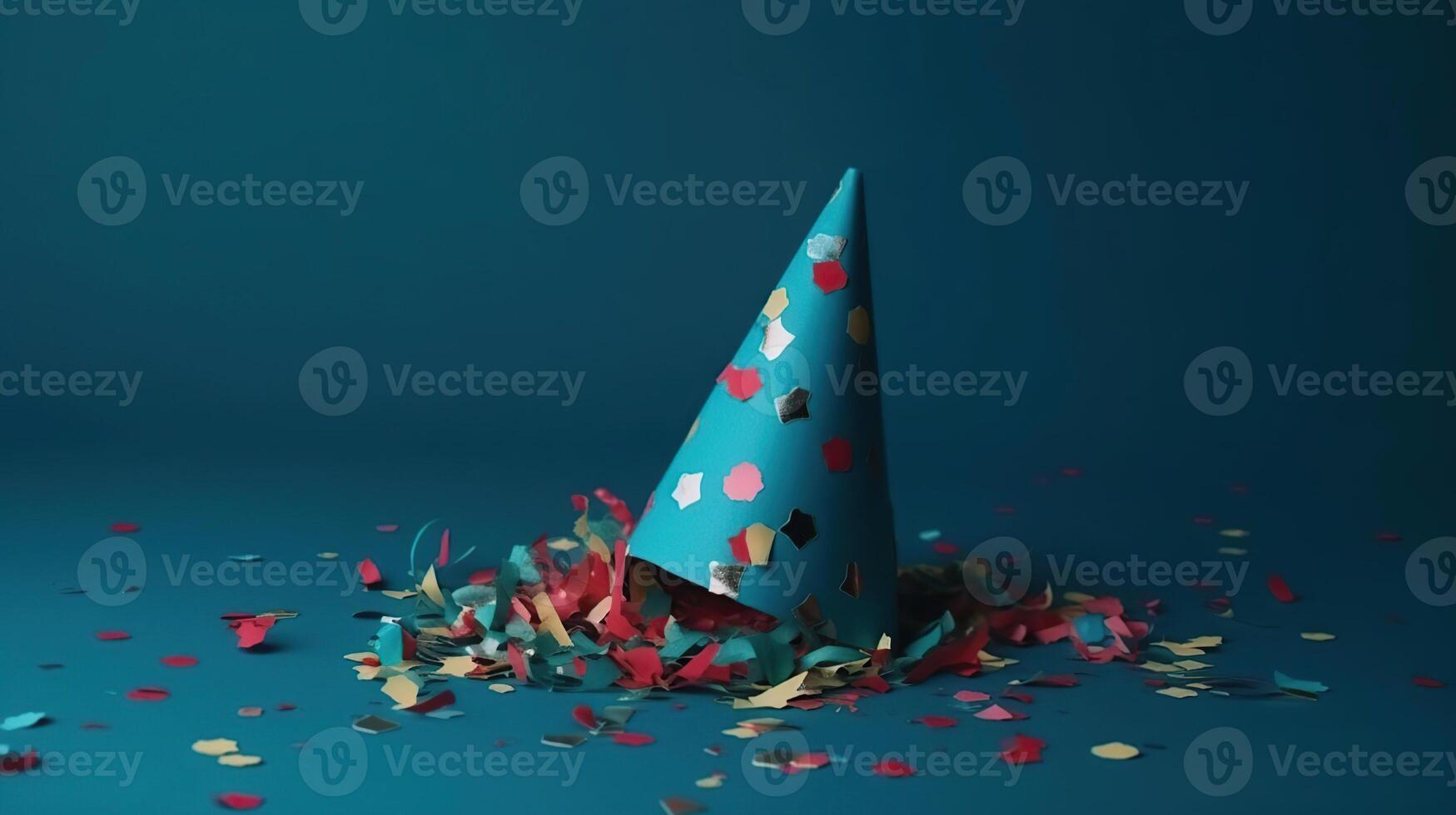 de colores papel picado y fiesta sombrero en azul fondo, generativo ai foto