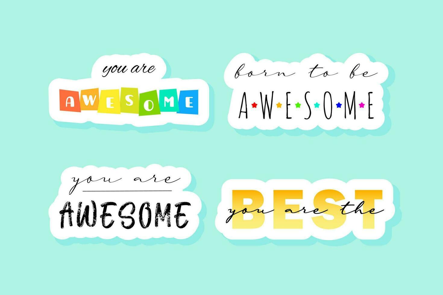 You are awesome sticker set. Cute vector note book label clip art. Cute handwritting lettering quote.