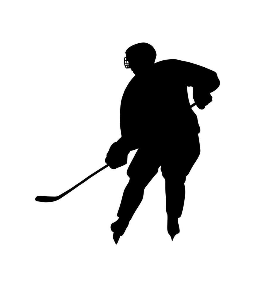 Hockey man shadow shape isolated on white background. Simple abstract vector silhouette icon. Sport concept.
