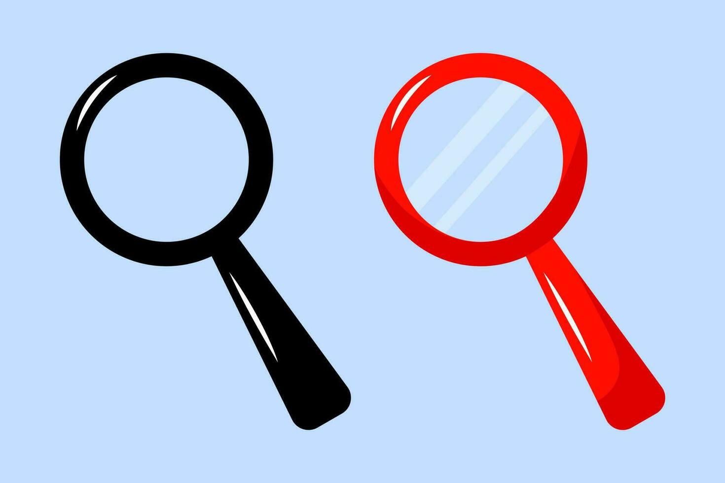 Magnifying glass or search icon, flat vector graphic set. Web site searching loupe design element.