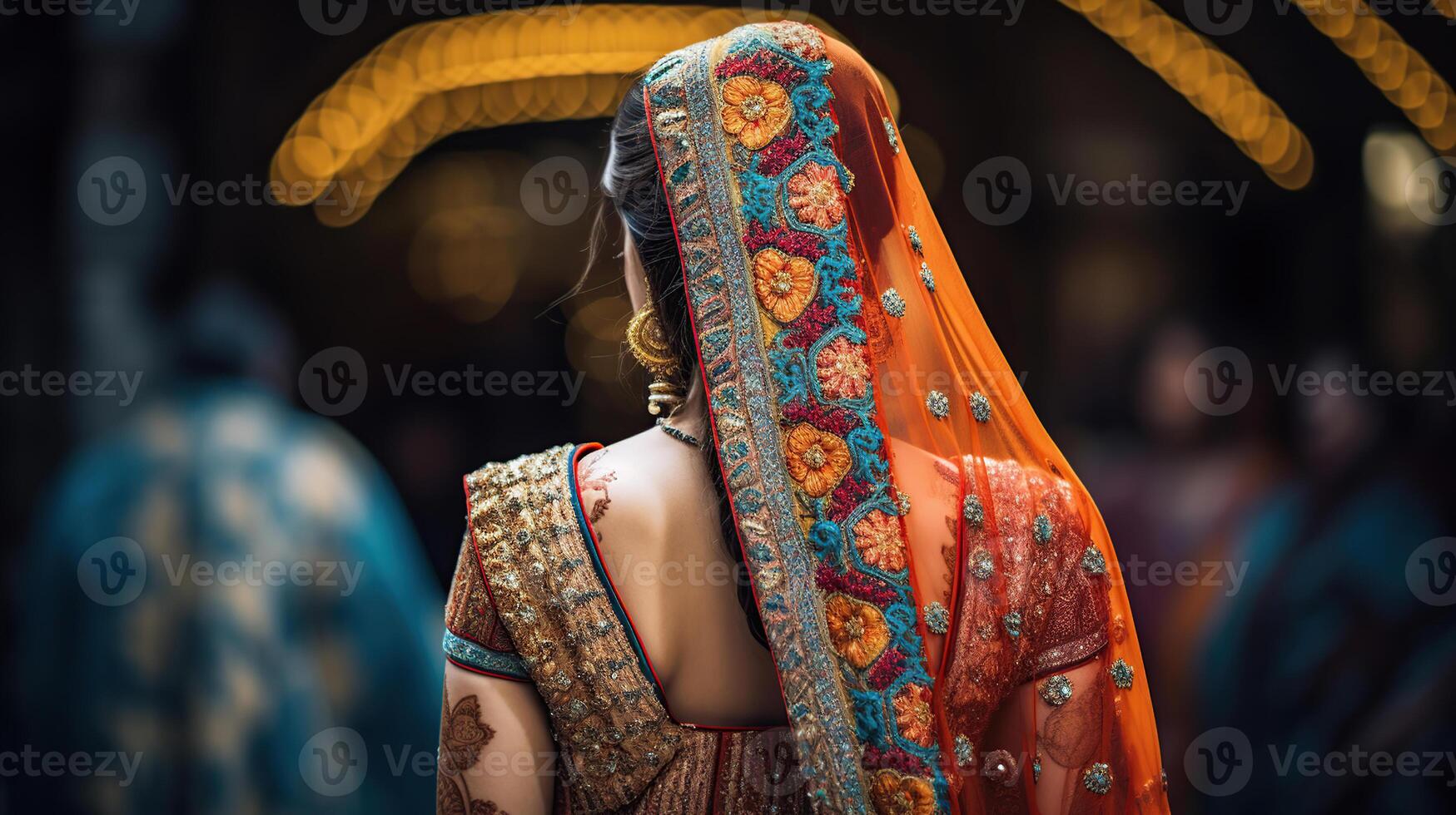 hermosamente decorado indio novia vestido, suave enfocar, generativo ai foto