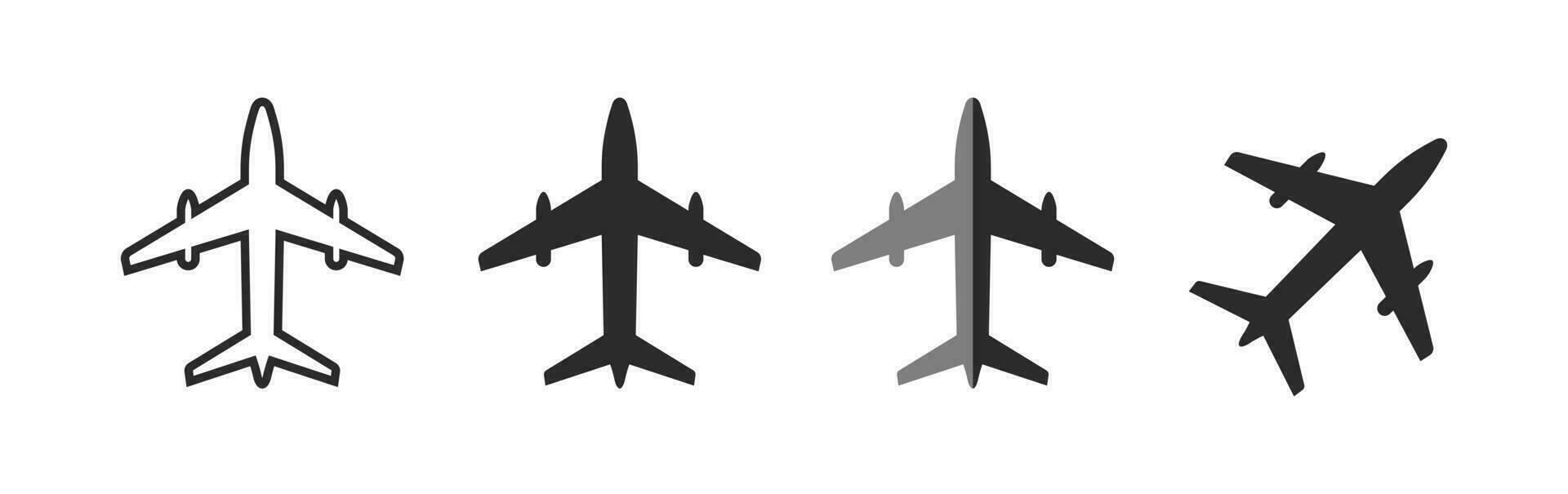 plano línea avión estilos icono conjunto vector ilustración