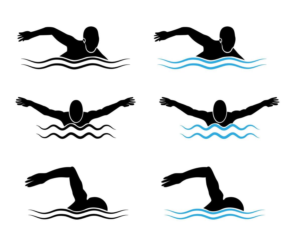 swimming styles icon on white background, man swimming silhouette. Wave
