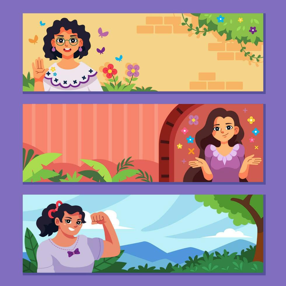 Banners Set of Colombian Female Characters vector