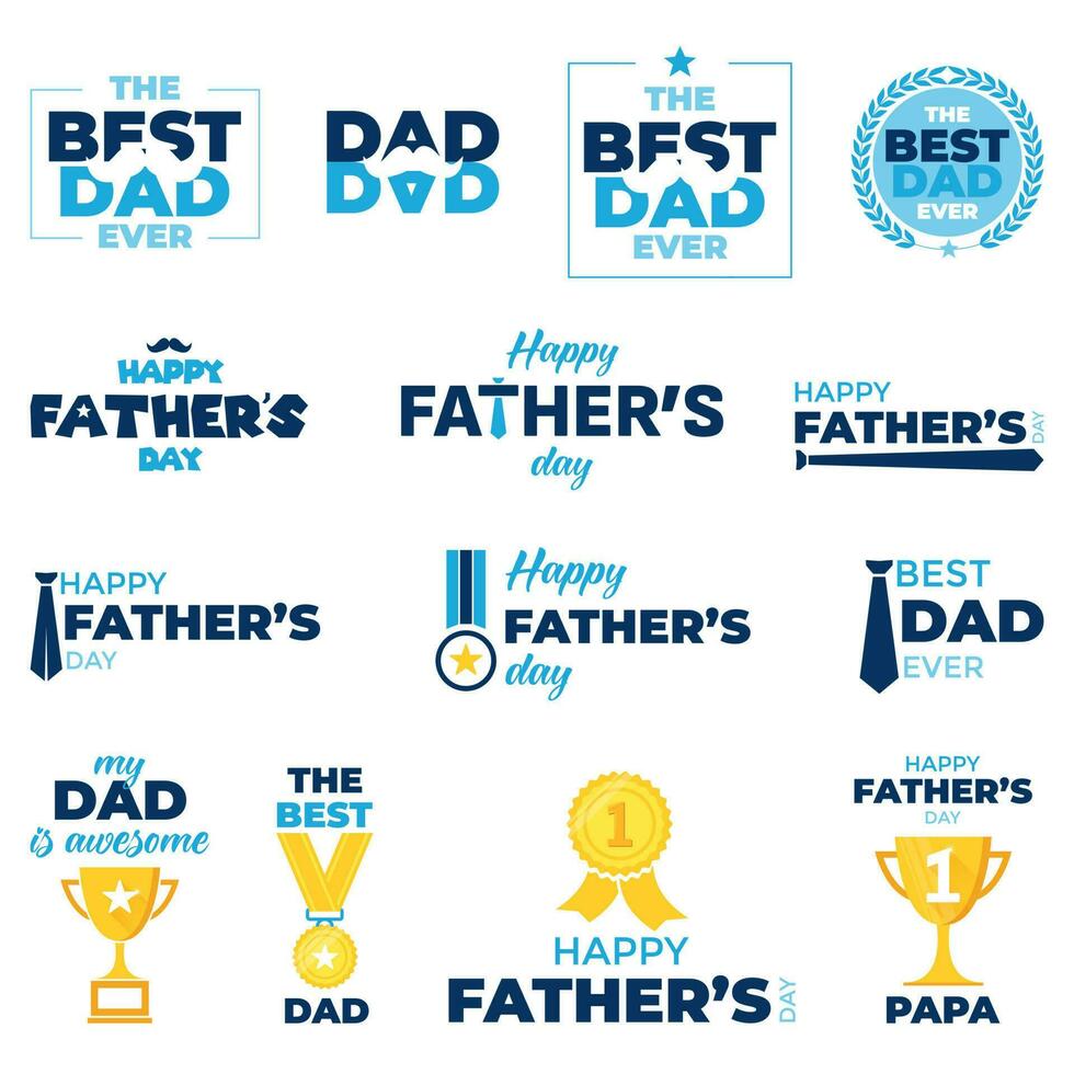 Set of designs for Fathers Day that can be used for banners, posters or greeting cards. Best dad ever concept. Promotion and greeting designs for Fathers day. vector