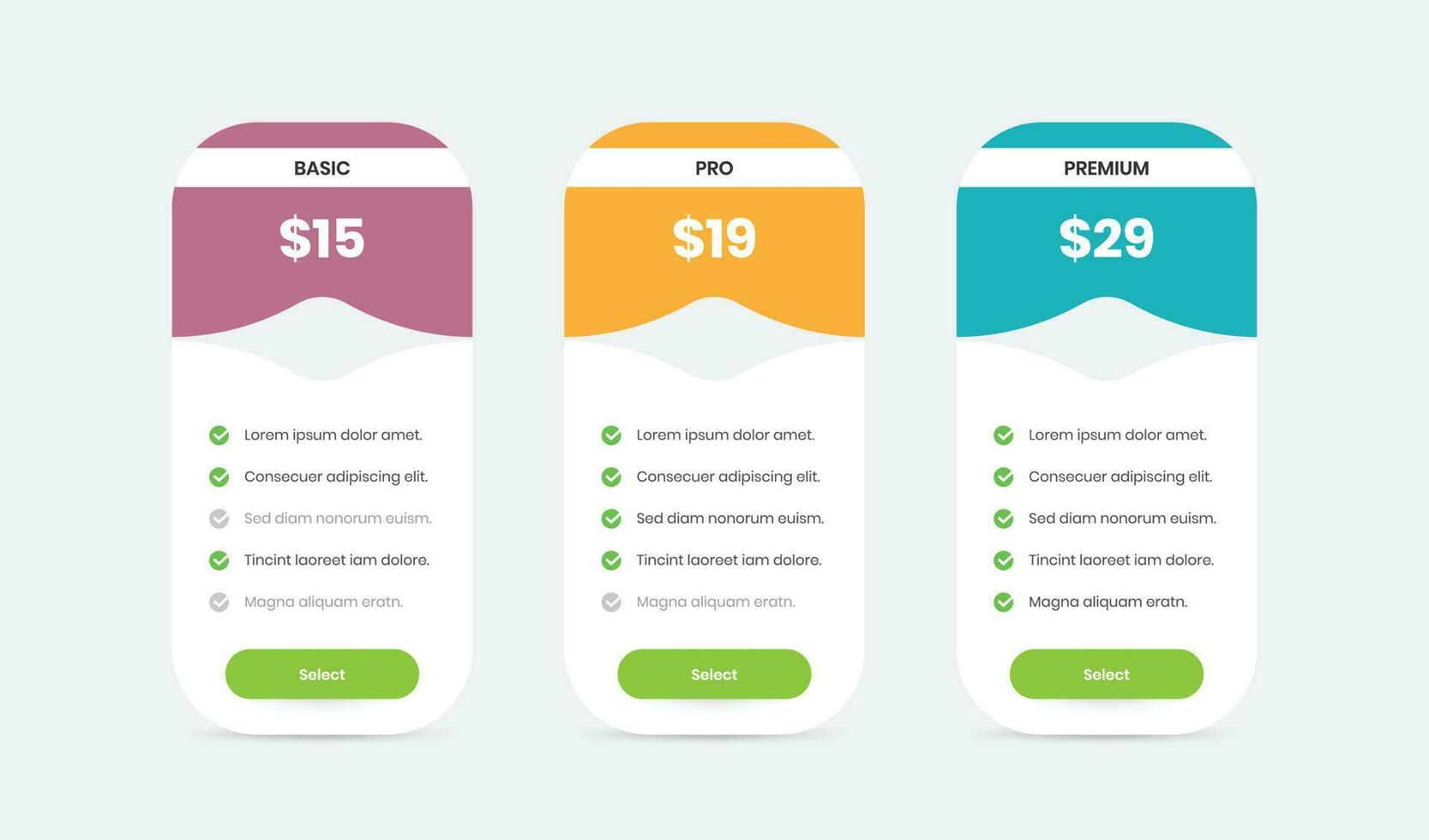 Minimalistic pricing plan comparison chart for web and mobile interface vector