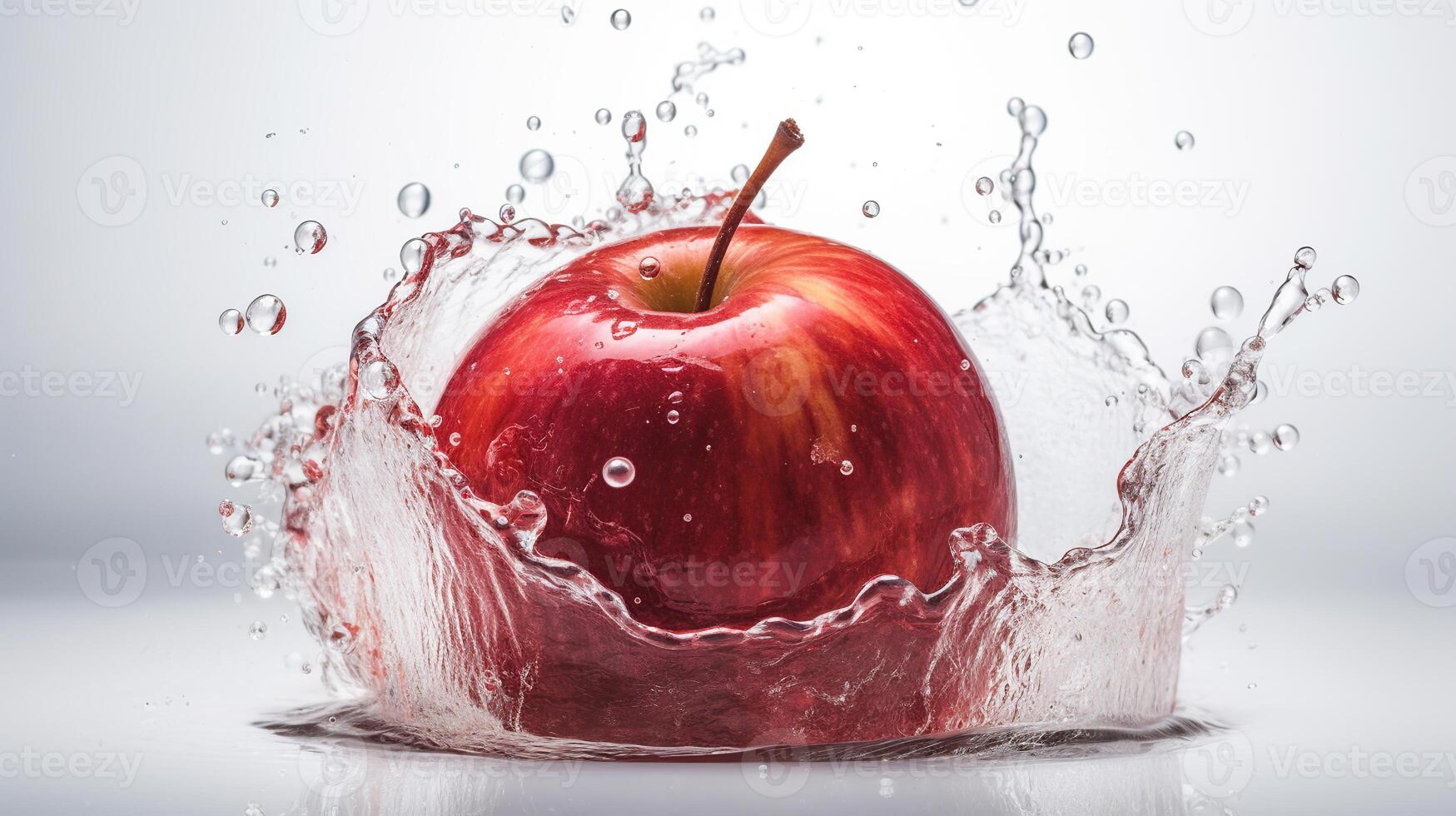 Fresh red apple and splash of water on white background, photo