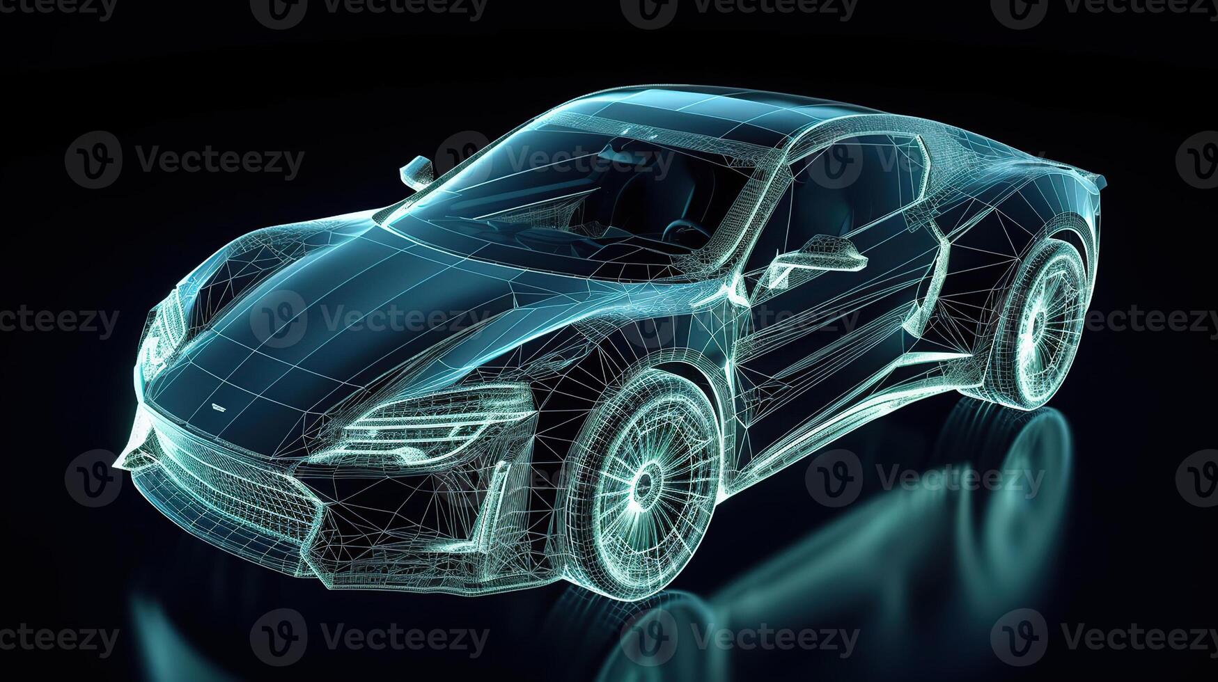 Futuristic sports car technology concept with wireframe intersection, photo