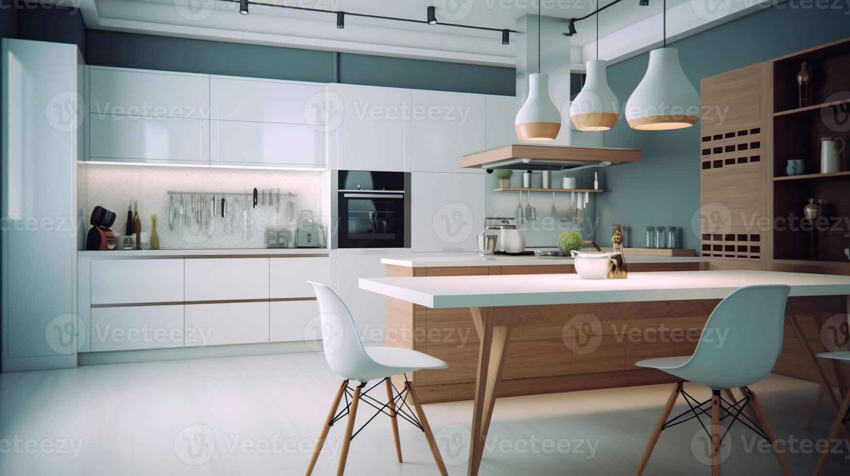 nuevo elegante mueble en cocina interior. generativo ai foto