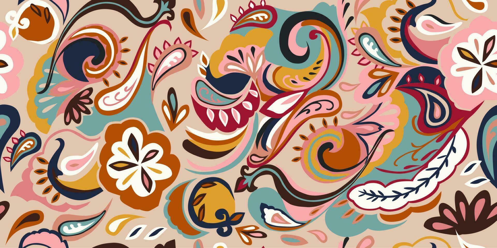 Modern hand drawn paisley ornament pattern. Abstract retro ethnic style. Fashionable vector template for your design.