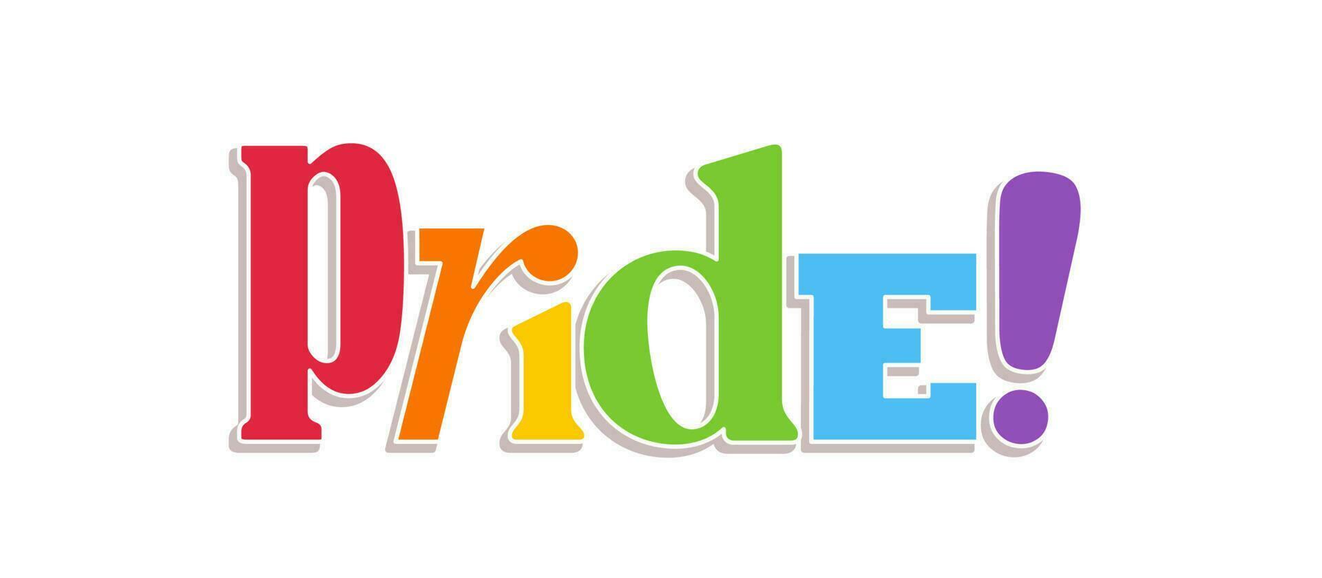 orgullo letras con arco iris bandera colores. diferente estilo letras formando el orgullo palabra. vector