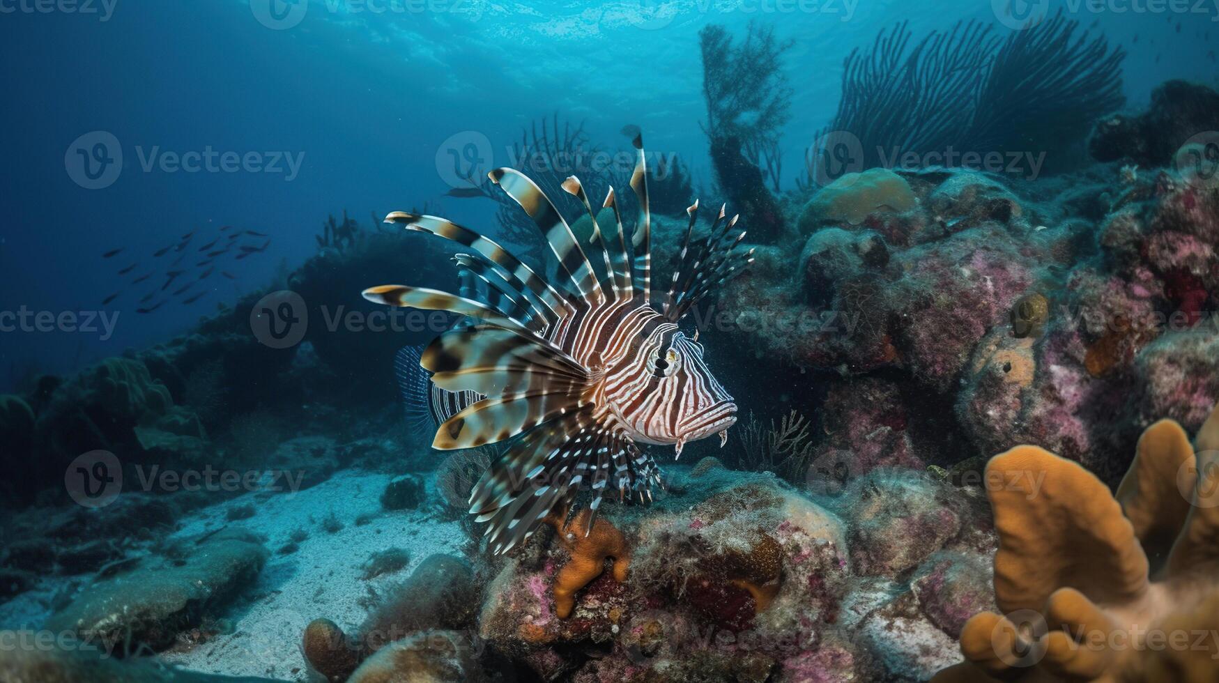 escafandra autónoma buceo. diversos ver un fabuloso formación de corales y pez, algunos incluso Mancha un caballo de mar y ver cómo mantarrayas flotar encima el fondo del mar, generativo ai foto