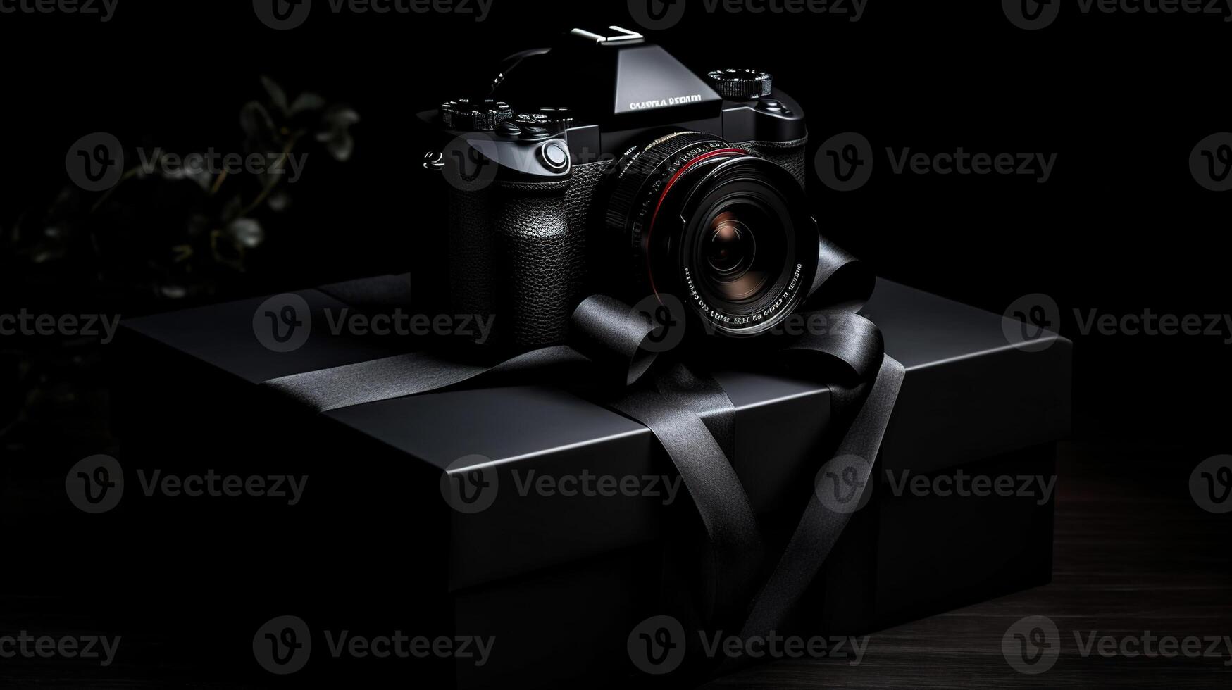 Black Friday sale, luxury gift box on black background, photo