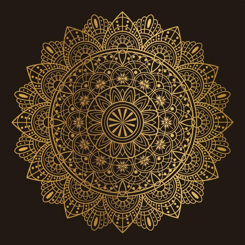 Gold Mandala Ornament Design Isolated On A Dark Background. vector