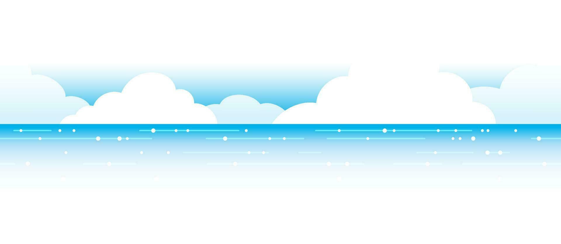 Vector Seamless Ocean View Background With Blue Sky, Horizon, And White Clouds. Horizontally Repeatable.