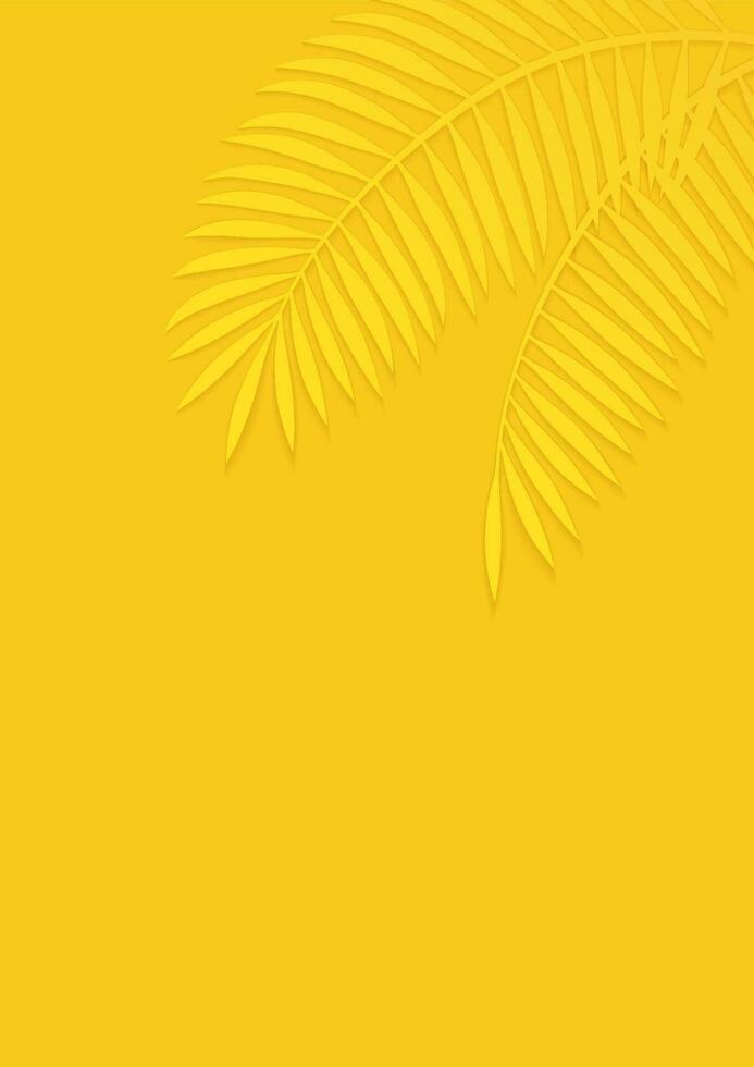 Vector Palm Leaf Silhouette Illustration With Text Space On A Vibrant Yellow Background.