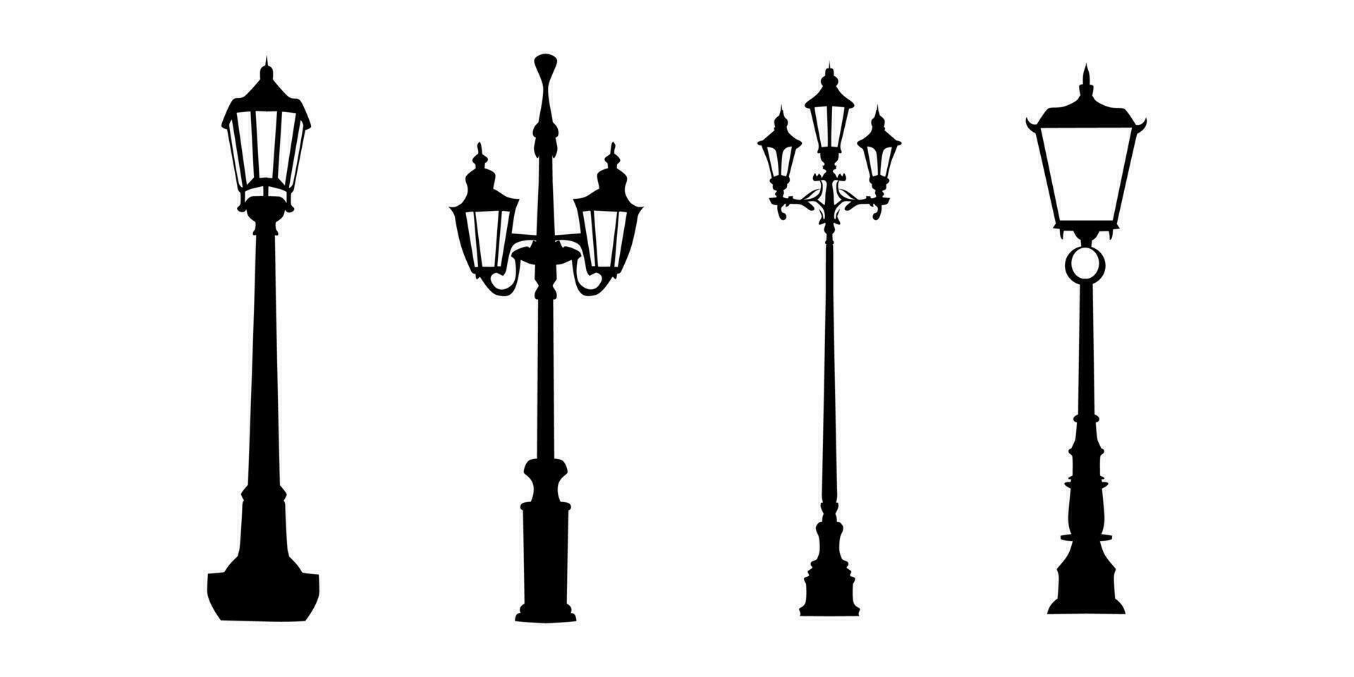 vector illustration of street lamp silhouette collection