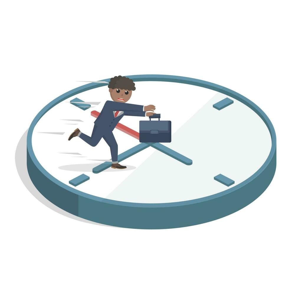 businessman african stuck in the time clock design character on white background vector