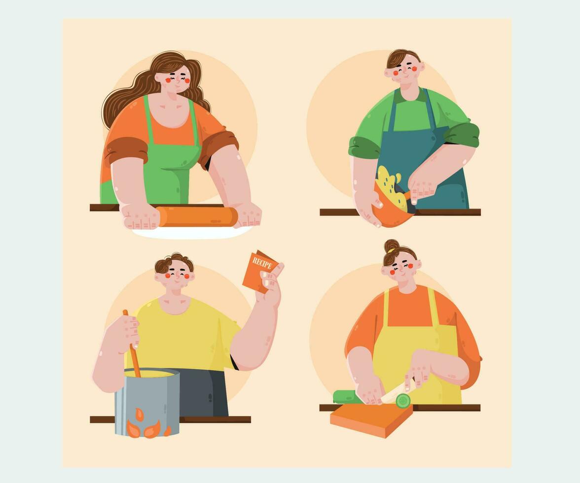 People Cooking Illustration vector