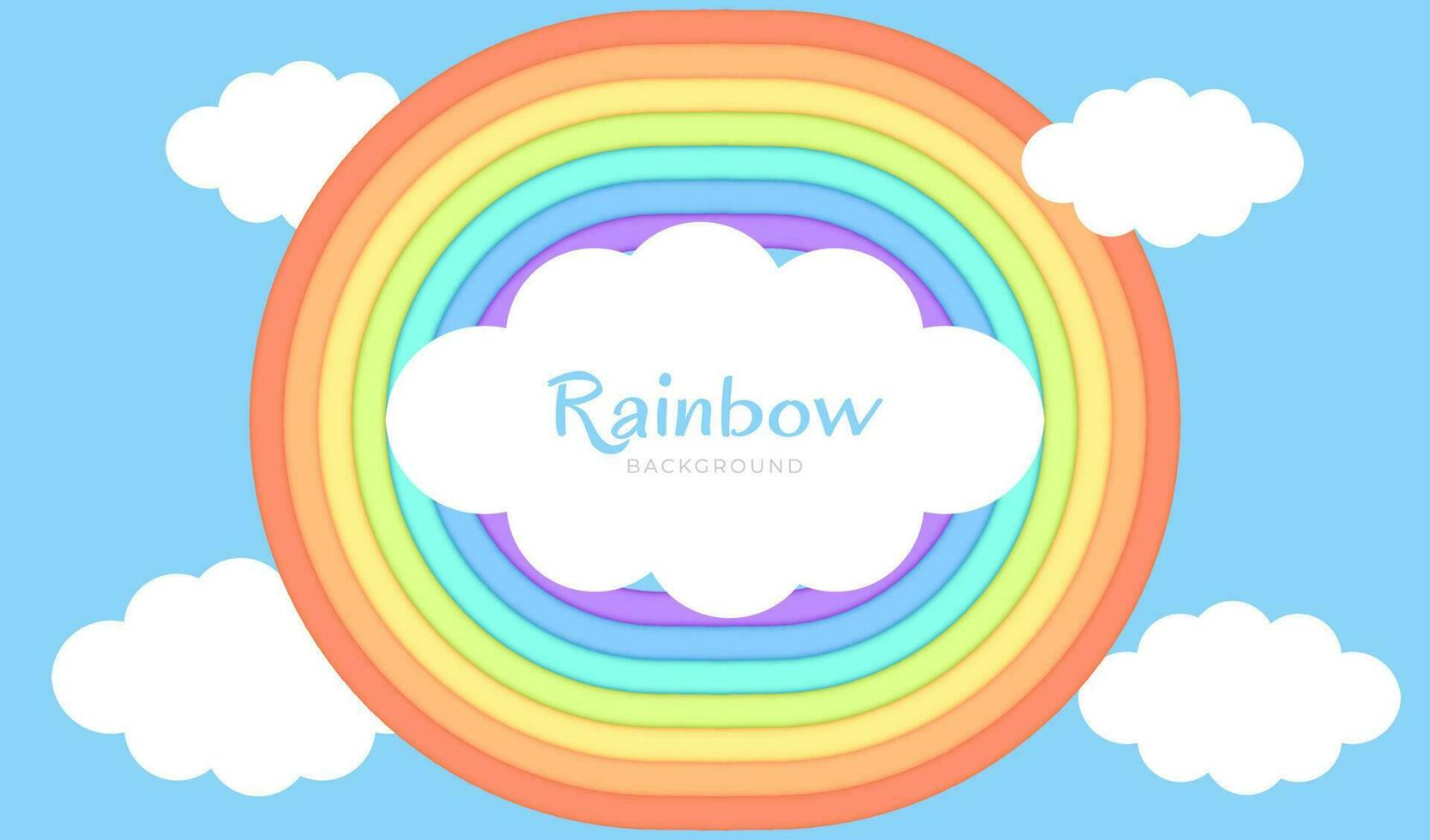 Abstract Blue Sky with Rainbow A vector image with a fun, colorful and happy design 3D clouds and a rainbow. Perfect for use as a background, banner, card for birthdays, parties. Copy space frame