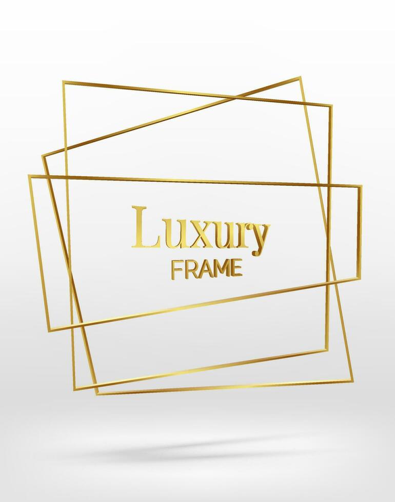 Golden Vintage Frame Vector Illustration for Wedding Invitation or Card Design - Elegant and Minimalistic Template with Shiny Metallic Frames with Foil Effect on White Background
